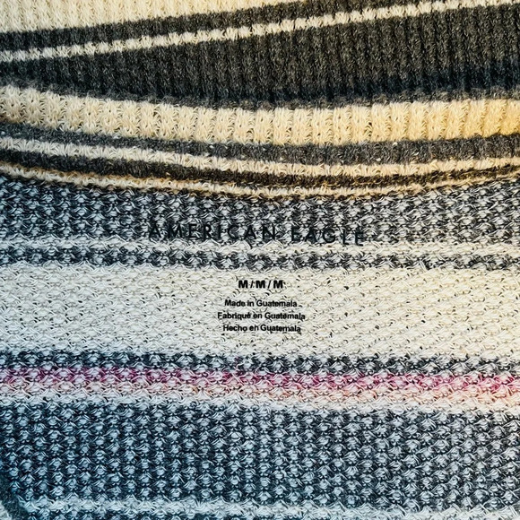 American Eagle Cream & Olive Green Stripe Knit Short Sleeve Top Medium Women’s - Picture 8 of 9